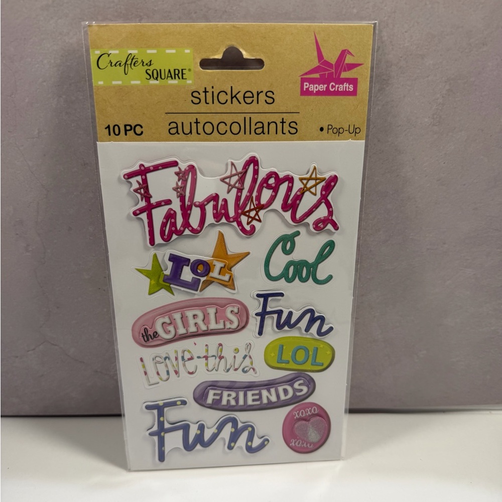 🩷5/$10 Crafters Square Pop-Up Sticker Pack - Colorful Phrase Stickers